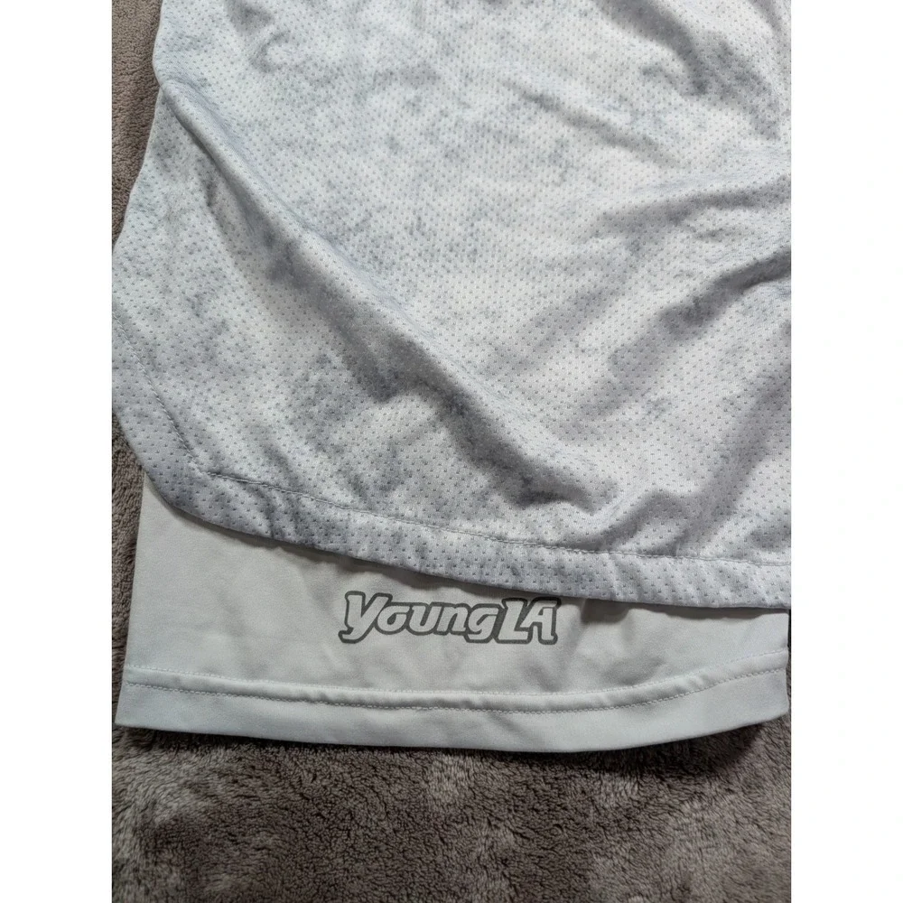 YoungLA 2-in-1 Gym Shorts Mens XXL Grey Marble Mesh Compression Liner Zippered